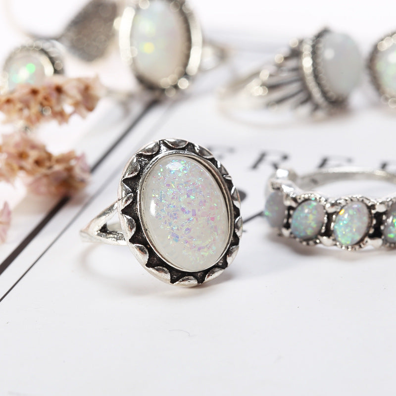 Opal Alloy Geometric Ring 10-Piece Set