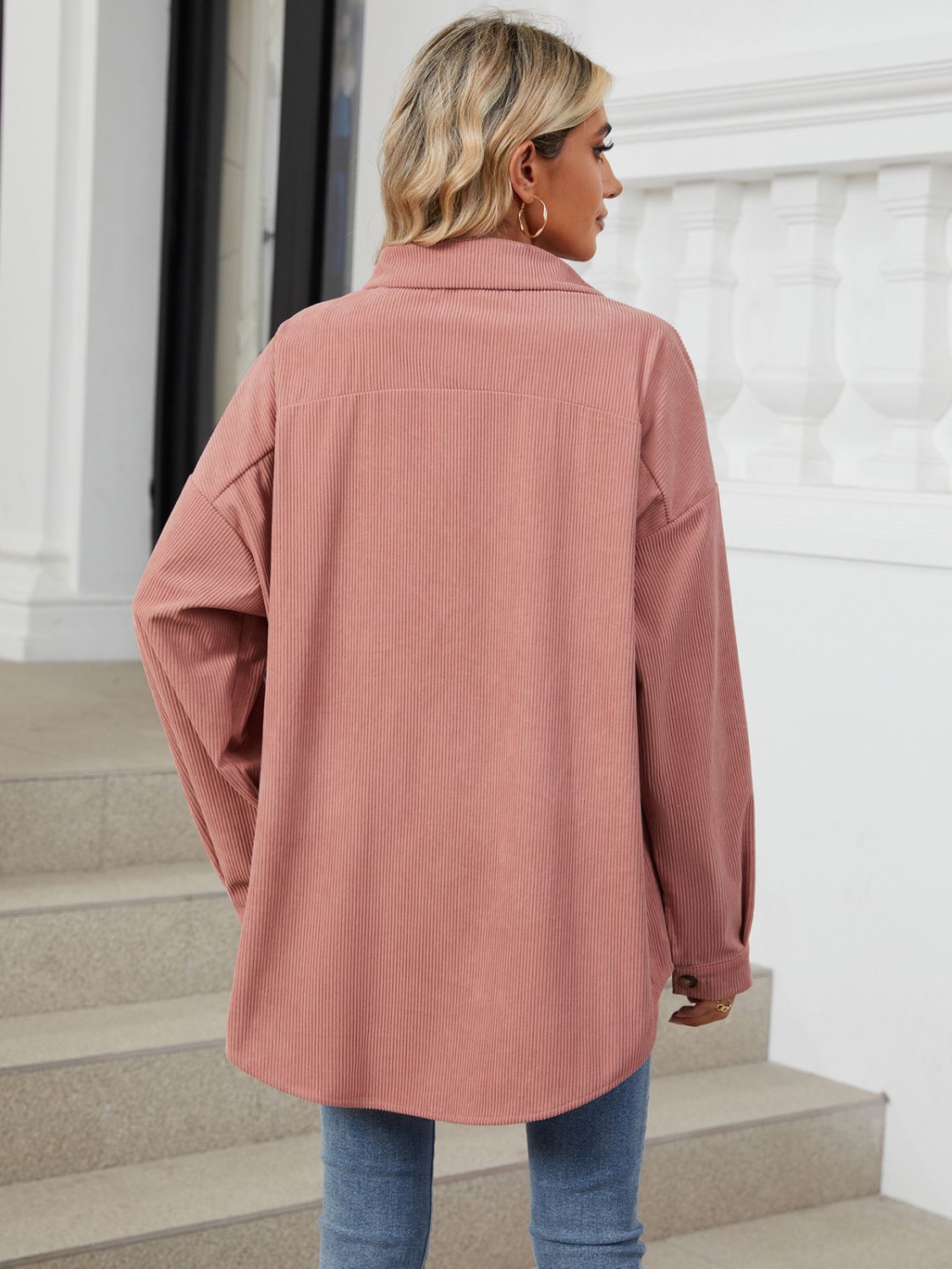 Collared Neck Long Sleeve Dropped Shoulder Shirt