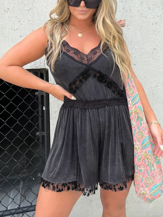 Full Size Lace Detail V-Neck Spaghetti Strap Romper