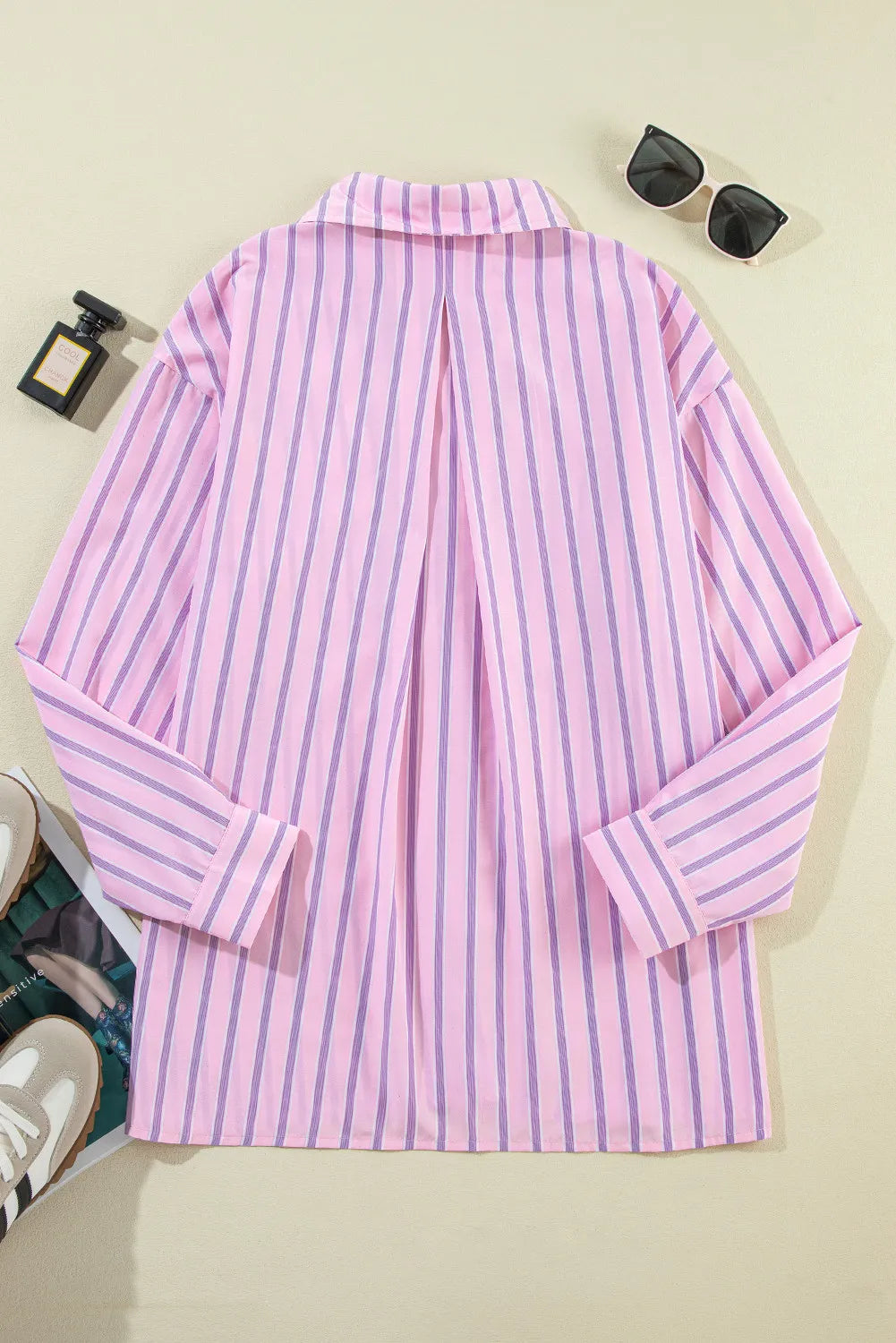 Striped Collared Neck Long Sleeve Shirt