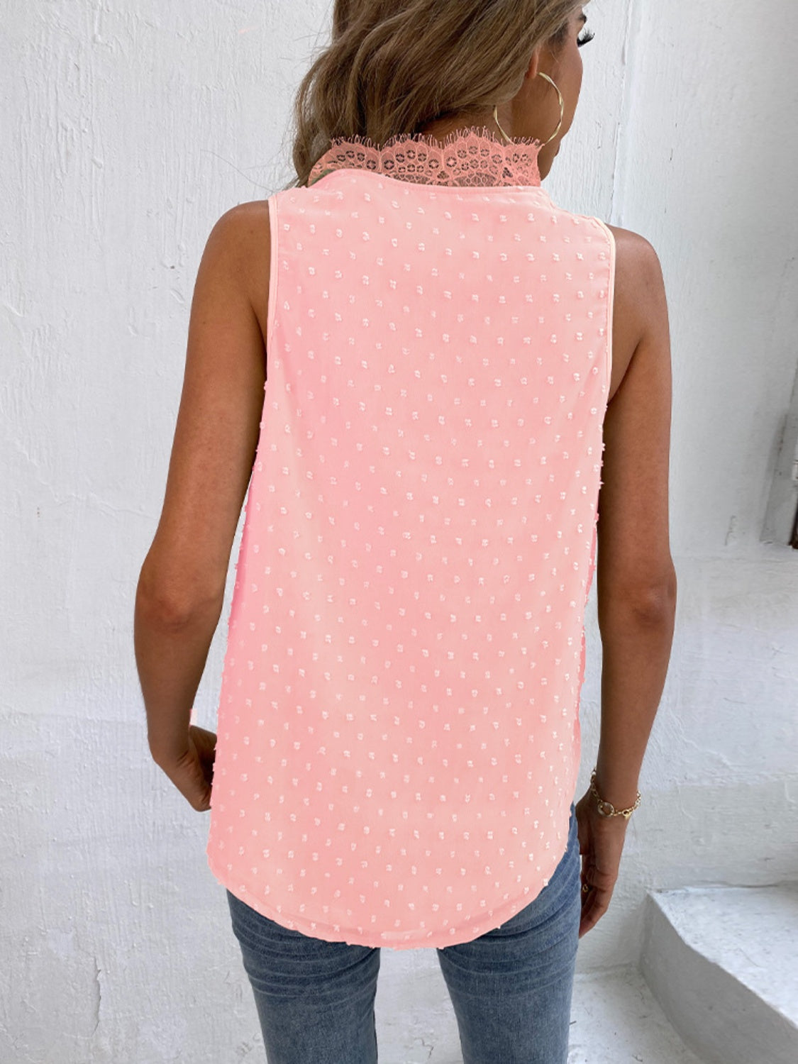 Swiss Dot Lace Detail V-Neck Tank