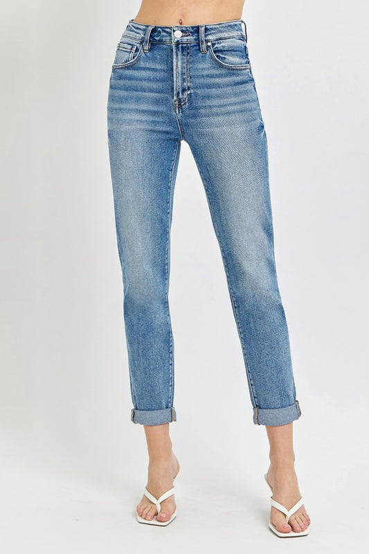 Risen Full Size High Rise Cropped Roll Up Jeans