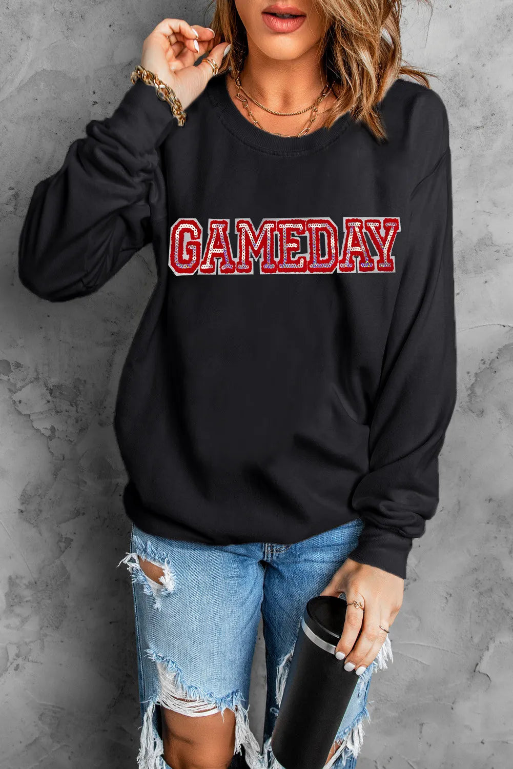 GAME DAY Round Neck Long Sleeve Sweatshirt