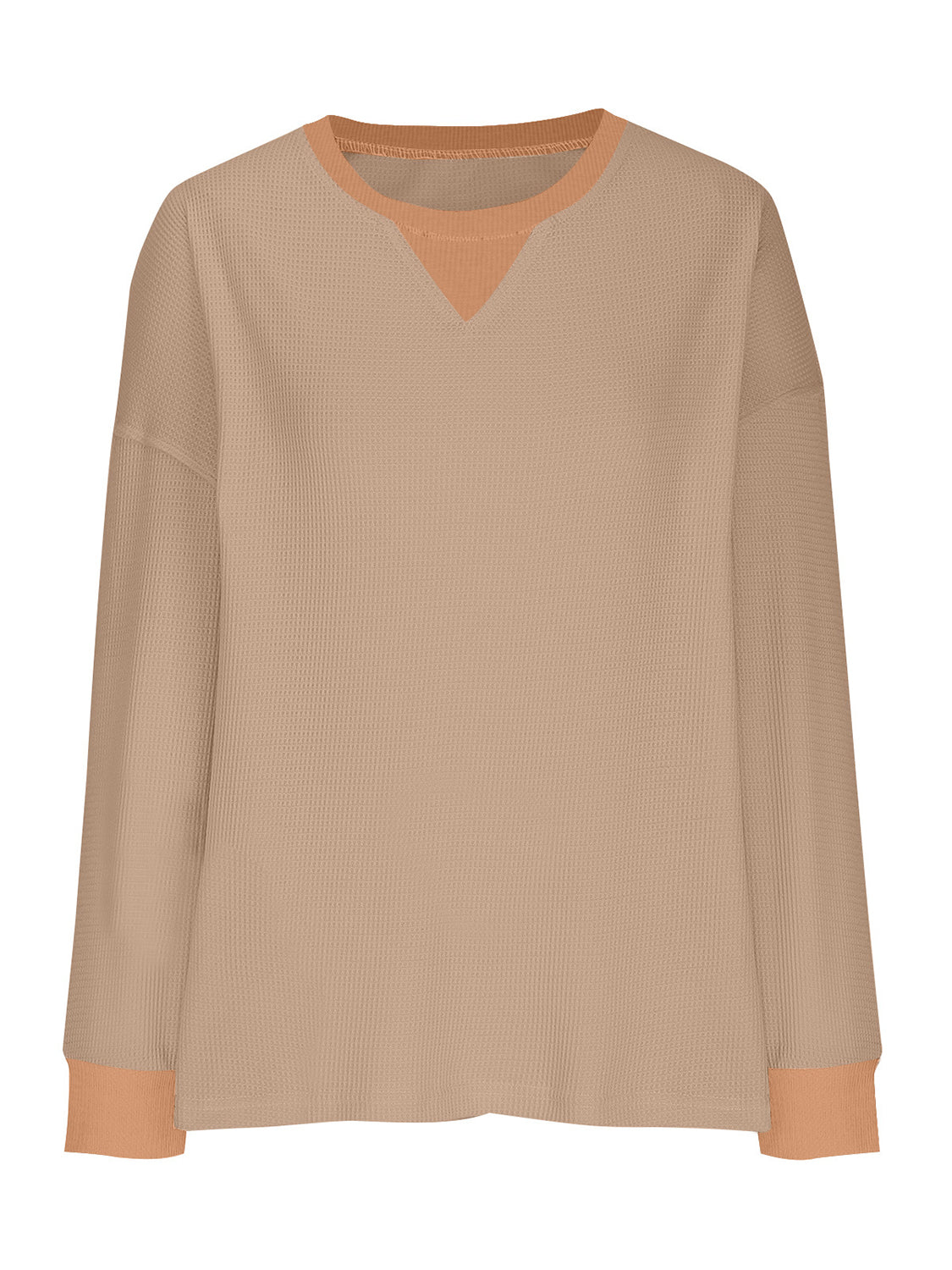 Waffle Knit Round Neck Long Sleeve T-Shirt