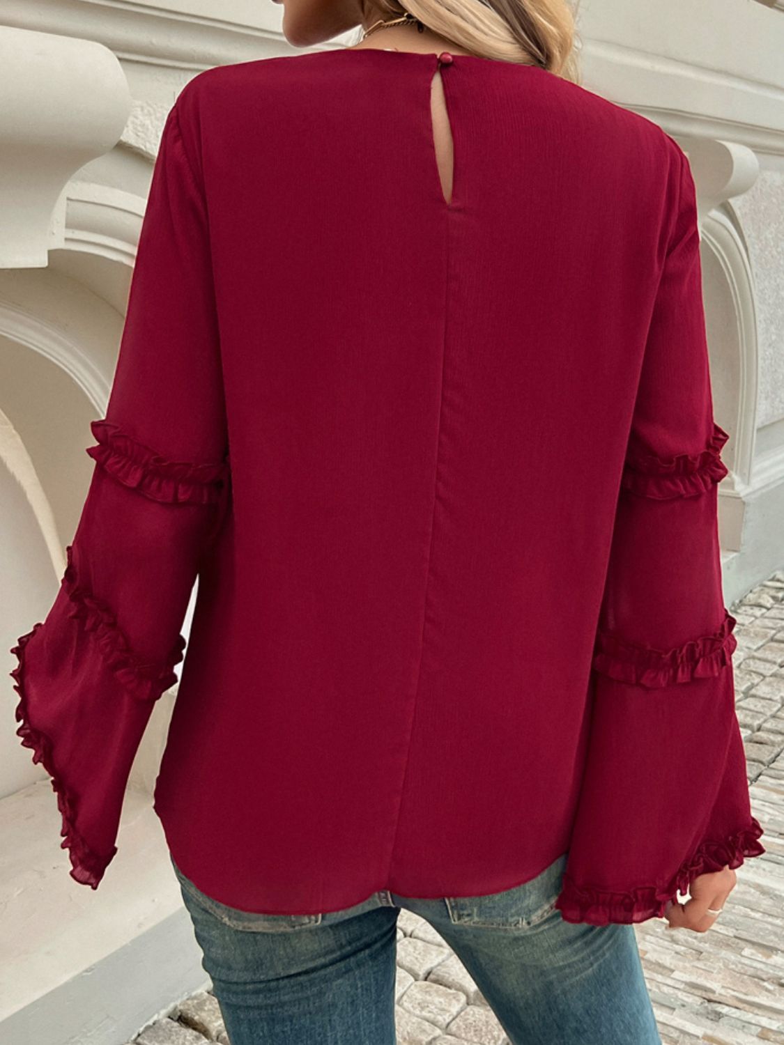 Devine Frill Round Neck Long Sleeve Top