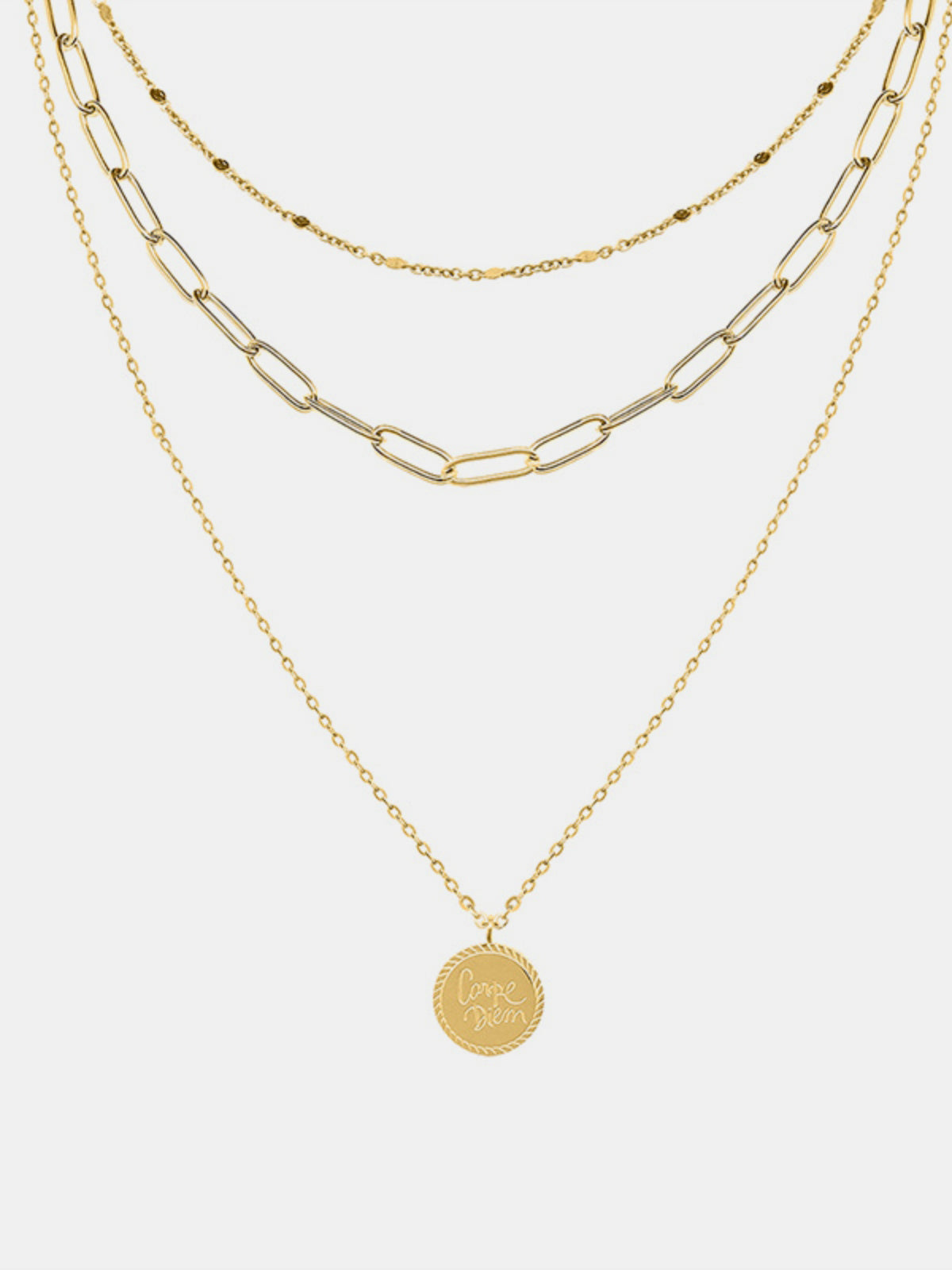 18K Gold-Plated Three-Layered Engraved Necklace