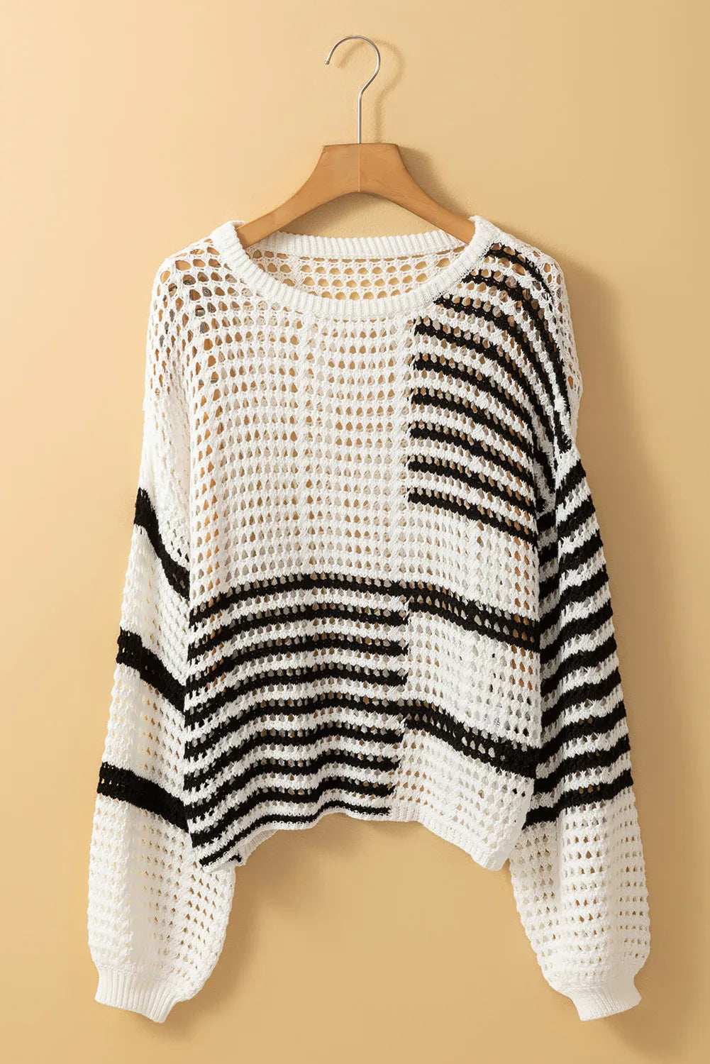 Openwork Striped Round Neck Knit Cover Up