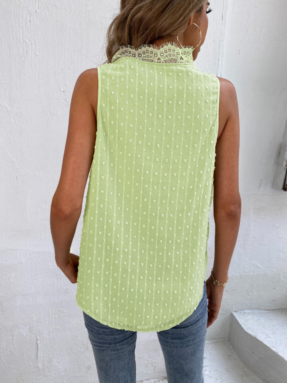 Swiss Dot Lace Detail V-Neck Tank