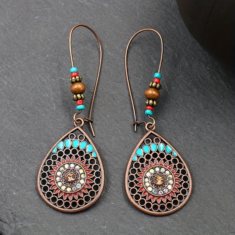 Alloy Oil Drip Beaded Teardrop Earrings