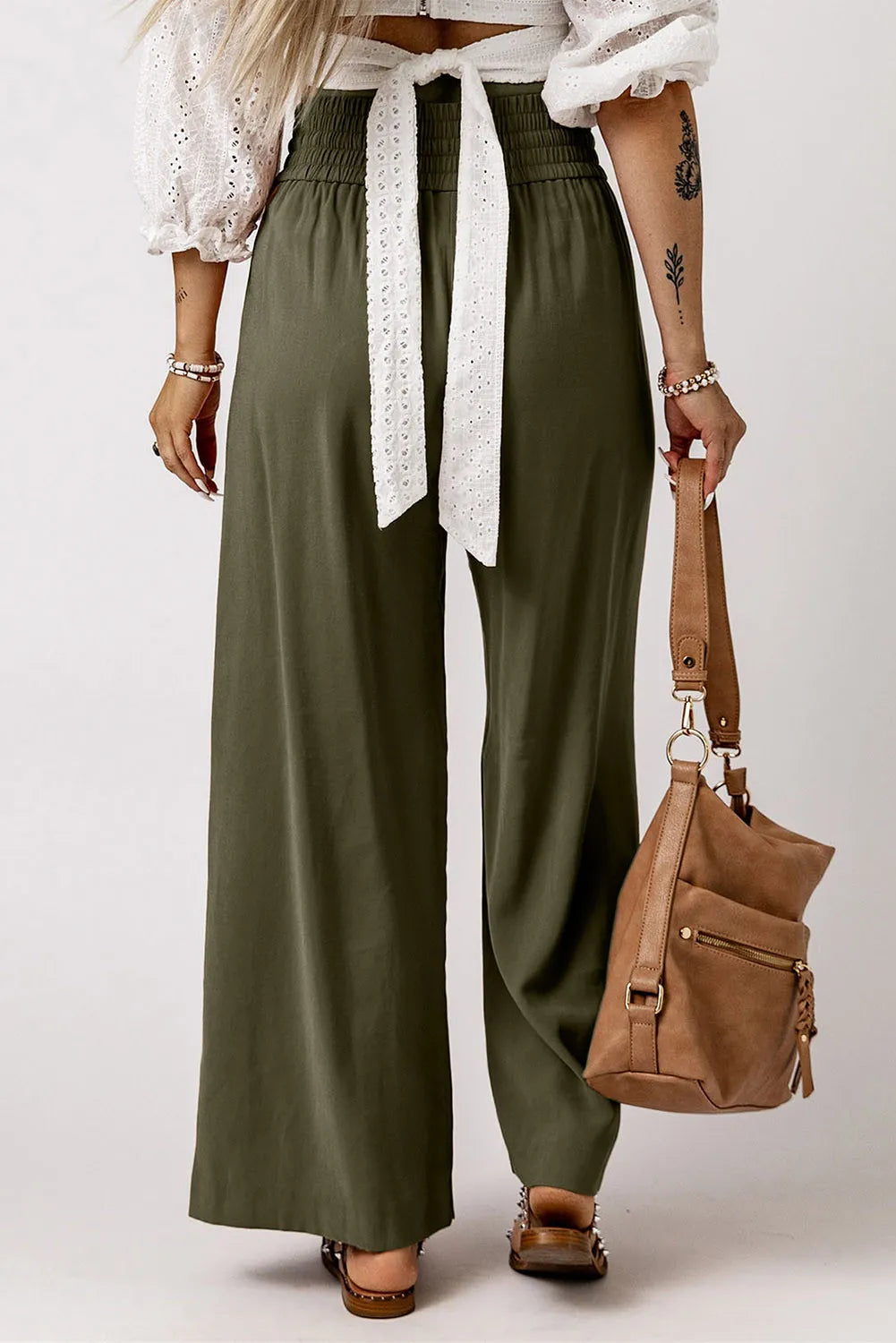 Smocked High Waist Wide Leg Pants