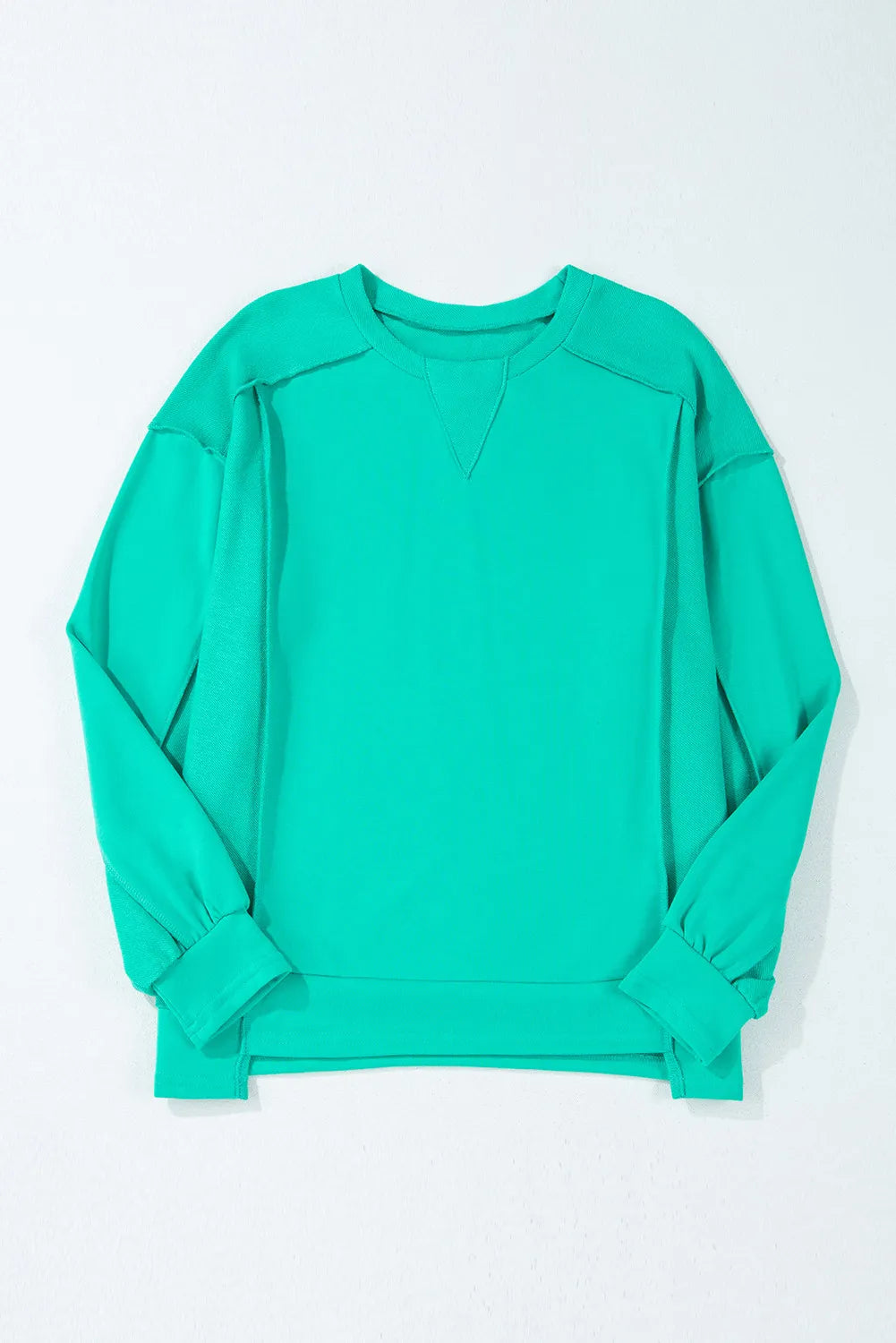 Exposed Seam Round Neck Long Sleeve Sweatshirt