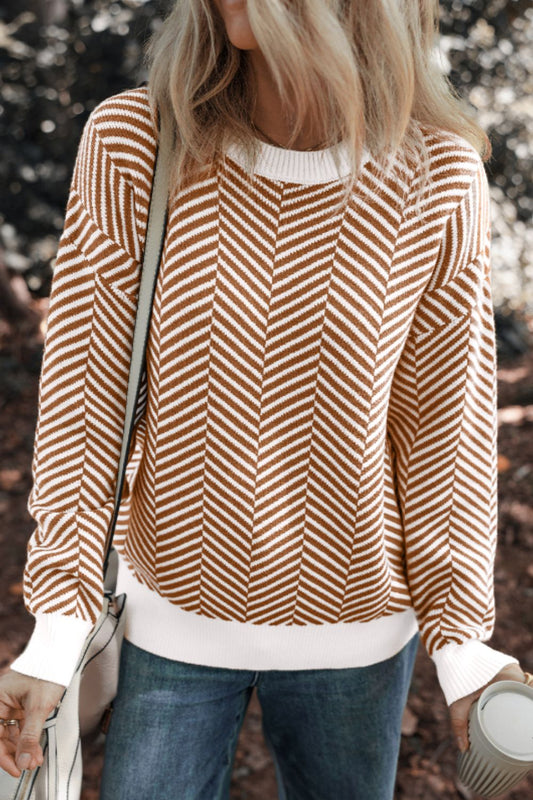 Striped Round Neck Long Sleeve Sweater