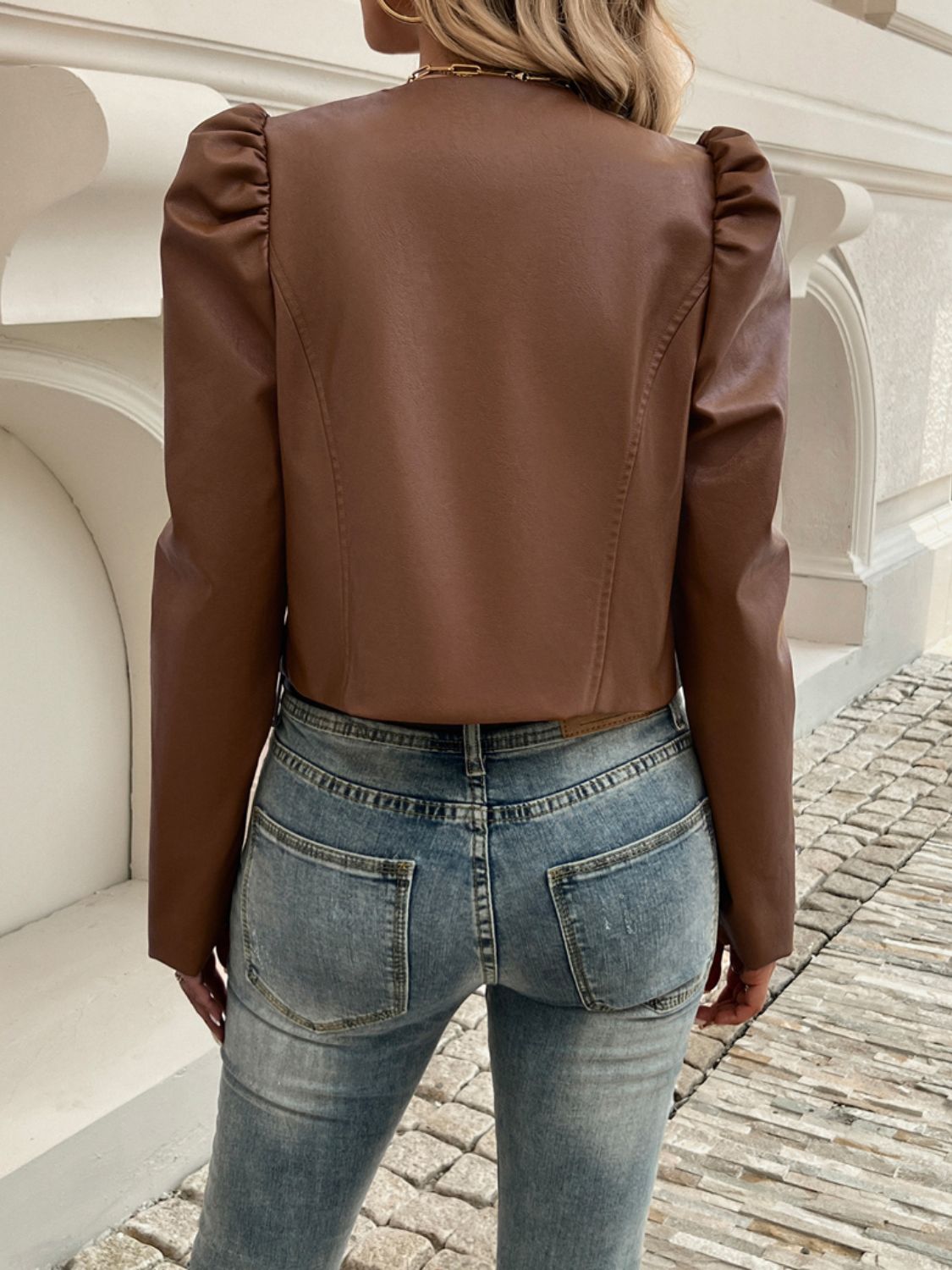 Open Front Puff Sleeve Jacket