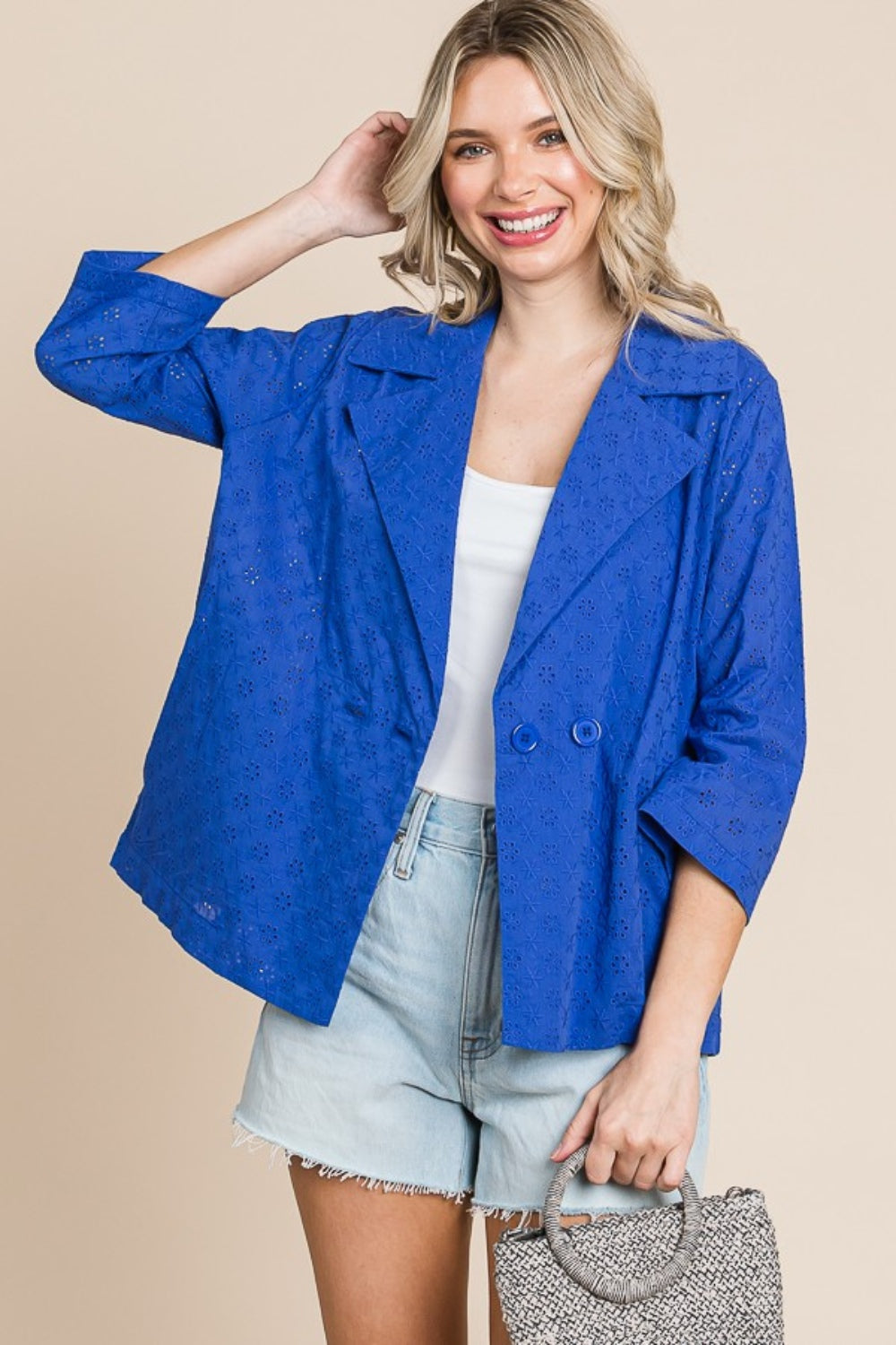 Culture Code Double Breasted Eyelet Jacket with Pockets