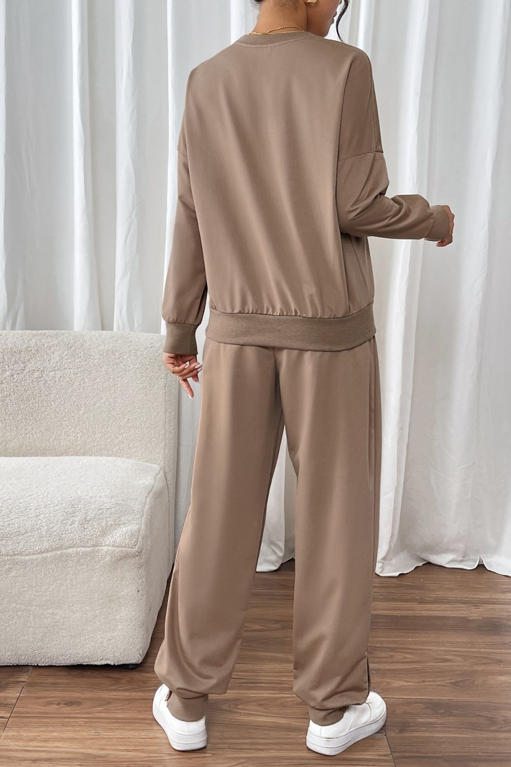 Perfee Round Neck Long Sleeve Top and Pants Set