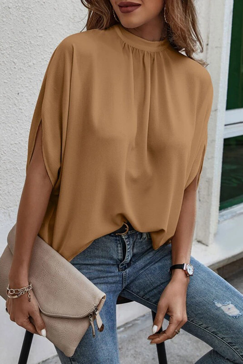 Tie Back Slit Half Sleeve Blouse