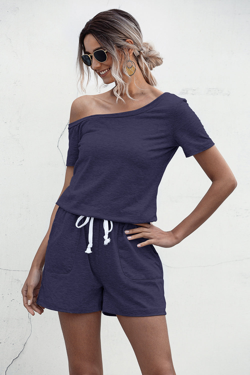 One Shoulder Tie Waist Romper