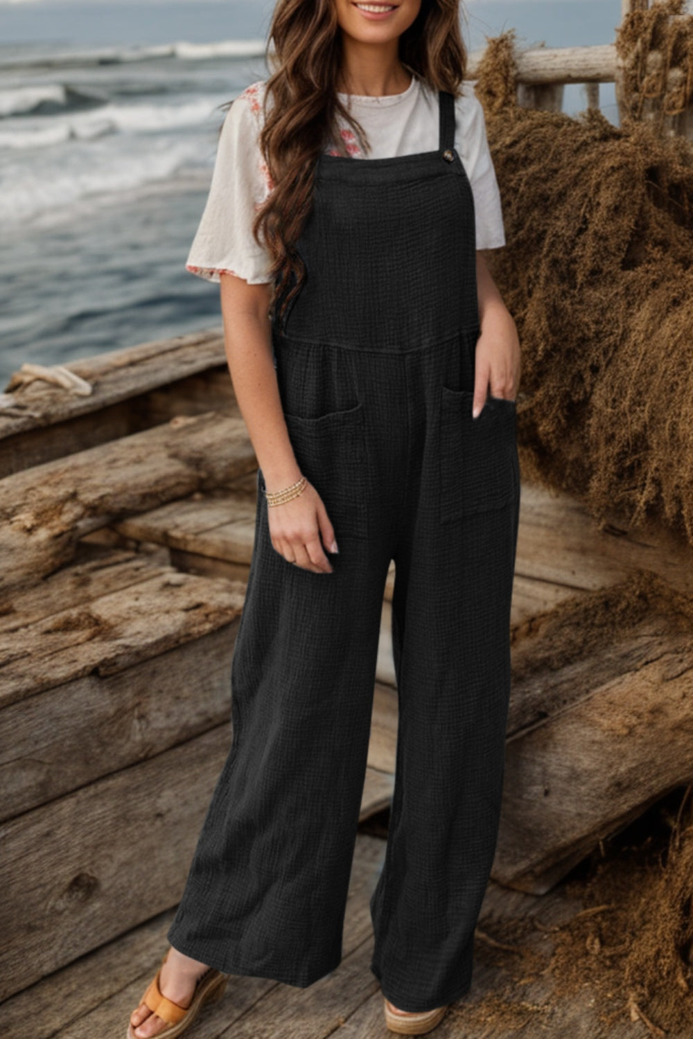 Full Size Wide Leg Front Pocket Jumpsuit