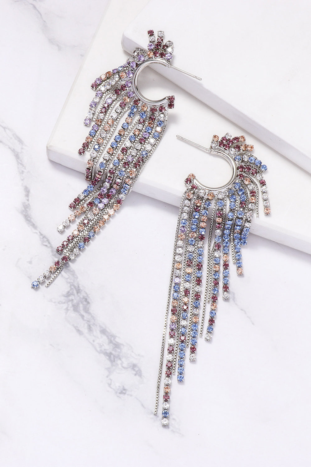 Fringed Rhinestone Zinc Alloy Dangle Earrings