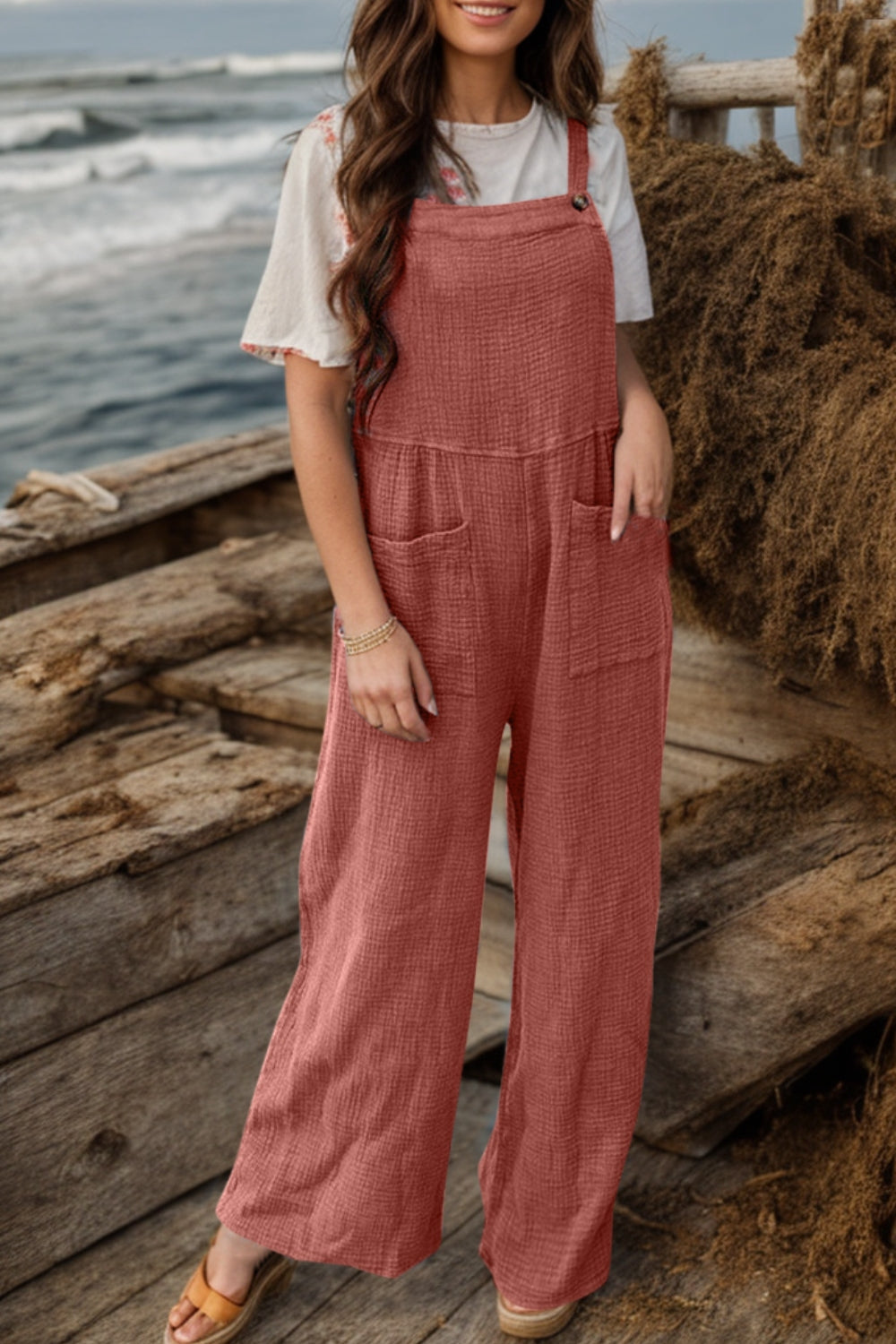 Full Size Wide Leg Front Pocket Jumpsuit