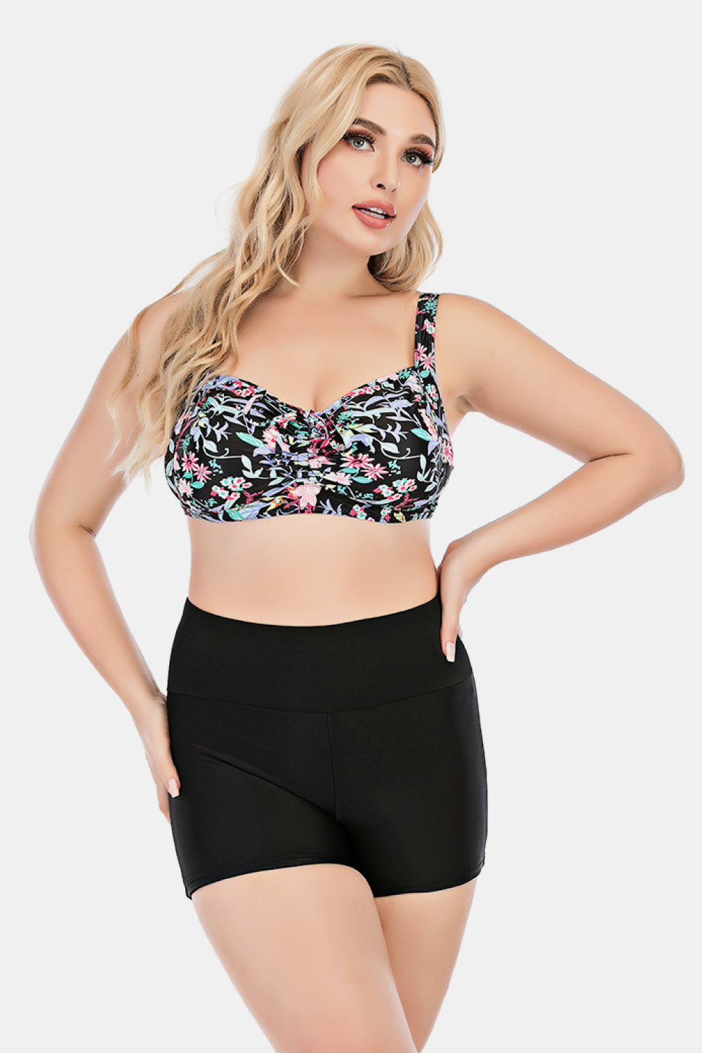 Plus Size Floral Ruched Two-Piece Swim Set