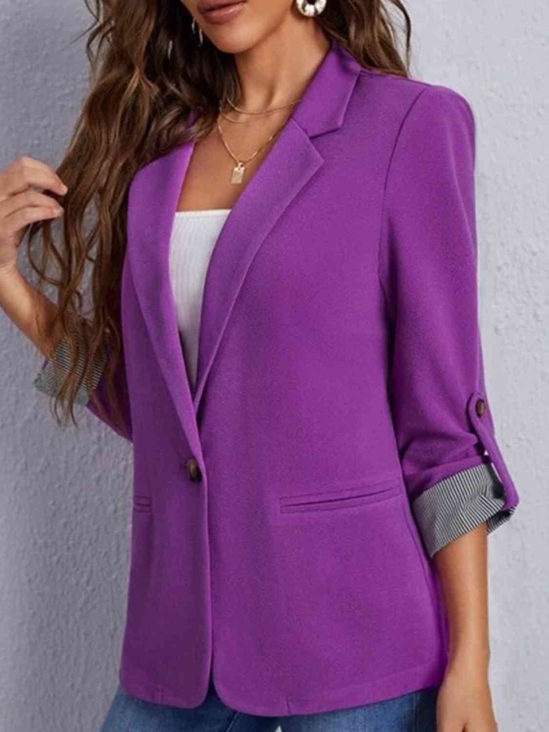 Lapel Collar Roll-Tab Sleeve Blazer