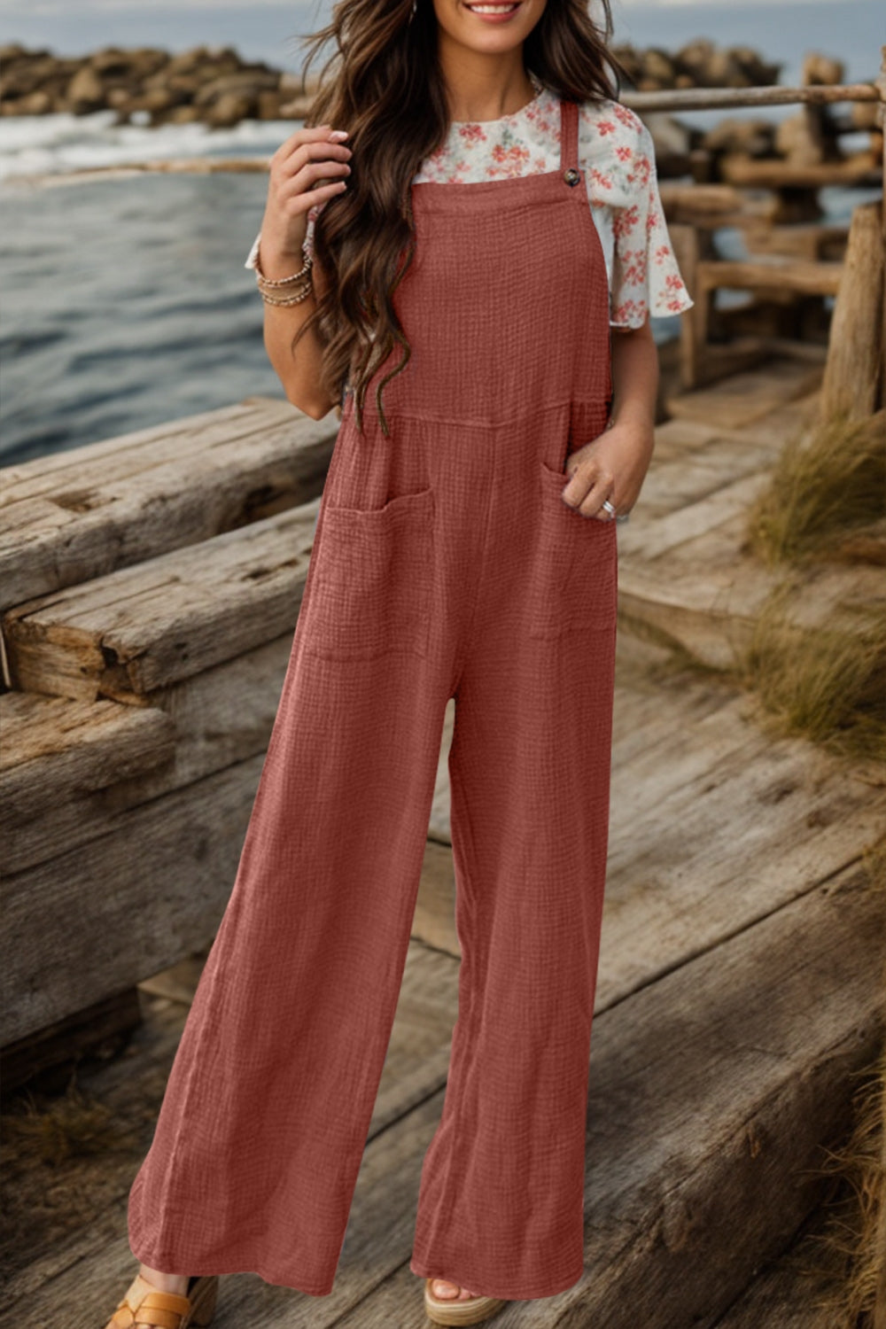 Full Size Wide Leg Front Pocket Jumpsuit